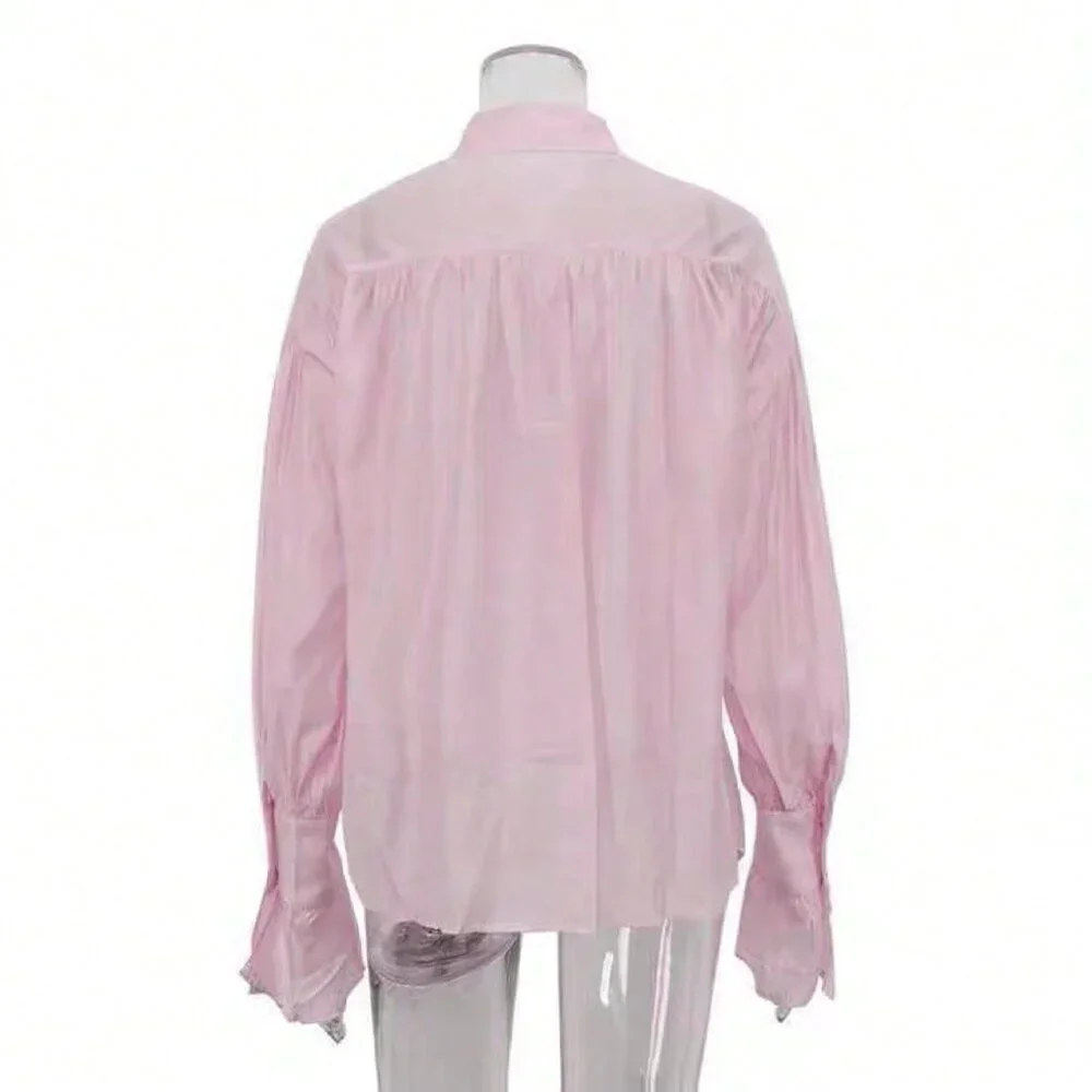 Pink Elegant Women's Casual Semi-Sheer Loose Cut Shirt
